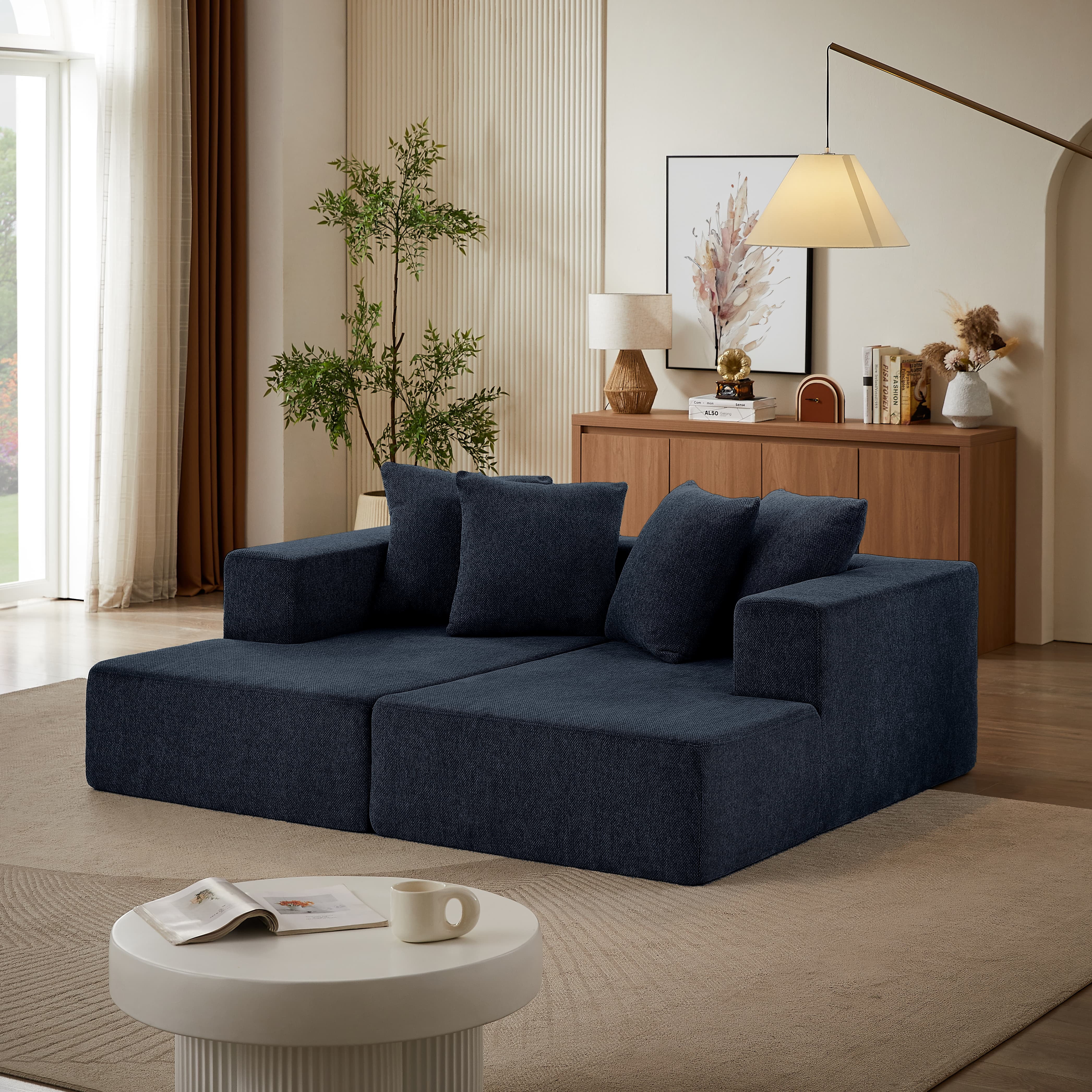 MAYEERTY Chenille Sectional Chaise Sofa, Mnimalist & Comfy Sleeper Couch for Apartment, 74×31" Blue