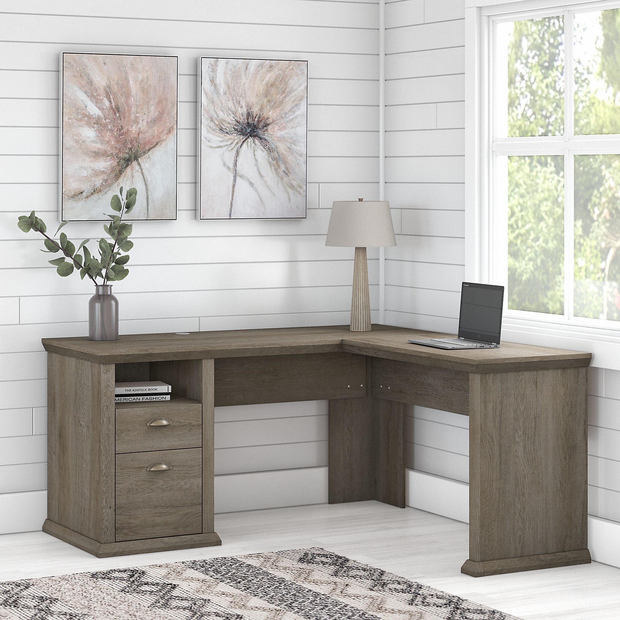 Bush Furniture Yorktown 60W L Shaped Desk with Storage, Gray