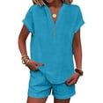 thumbnail image 5 of Summer 2 Piece Sets for Women 2026 Trendy Button Decor Tops, Drawstring Shorts Ladies 2 Piece Sets Blue XXL, 5 of 5