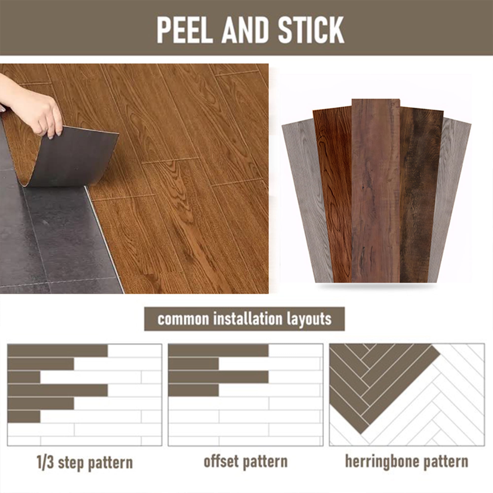 54pcs (cover 81 Sq. Ft), Each pcs 36''*6''. Peel & Stick, Vinyl Plank Flooring, Wood Grain, Self-adhesive and Waterproof Tile Sticker, DIY Stickers- for decorating living rooms, bedrooms, offices