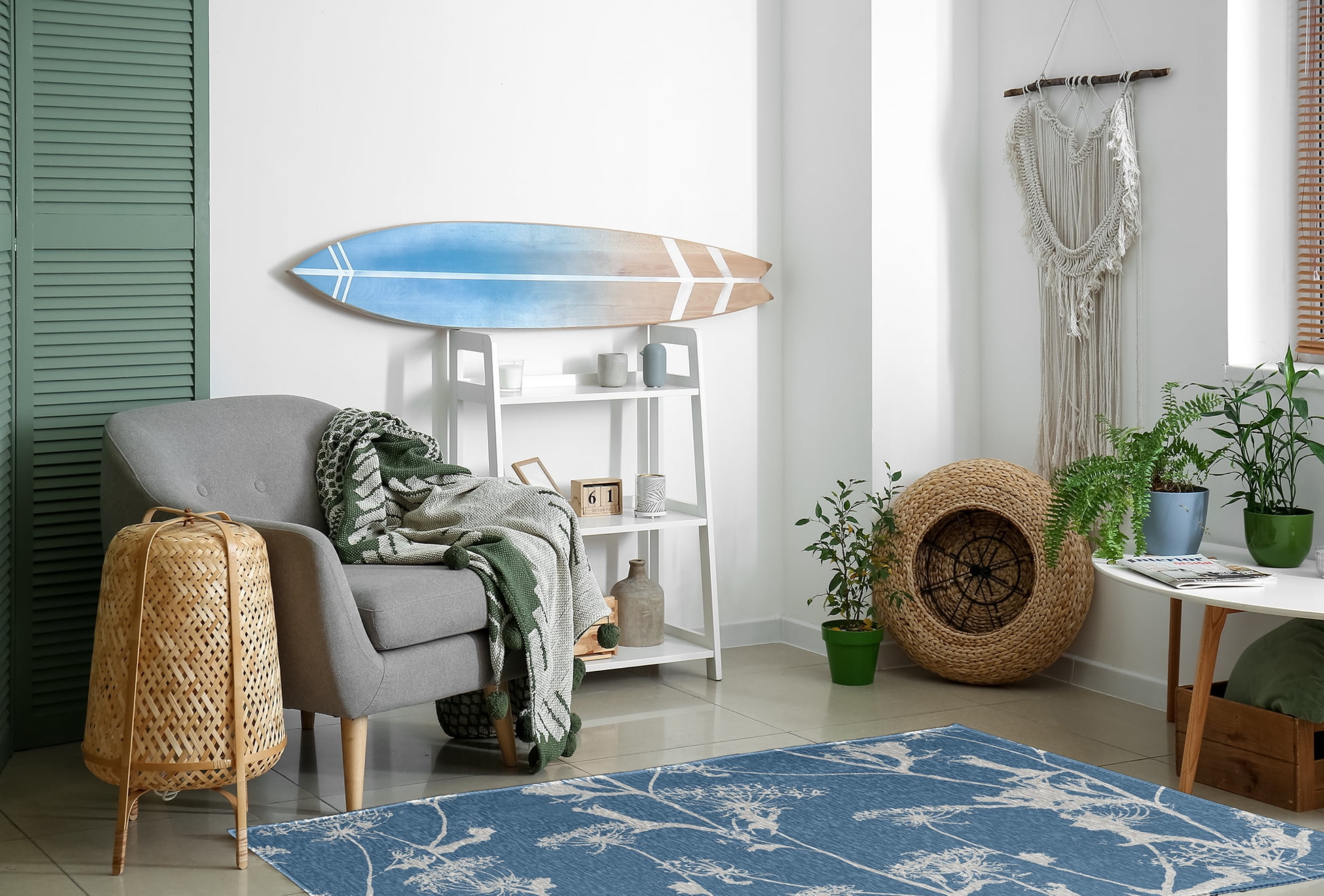 4' x 6' Simply Daisy Windy Blossom Modern & Contemporary Chenille Area Rug, Blue