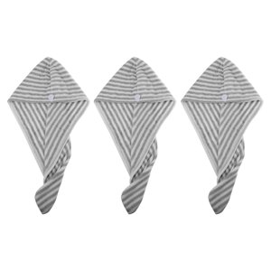 Unique Bargains 3 Pcs Soft Hair Towel Wrap Drying Cap Microfiber for Wet Hair Gray White
