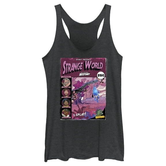 Women's Strange World Comic Book Cover Racerback Tank Top Black Heather Small