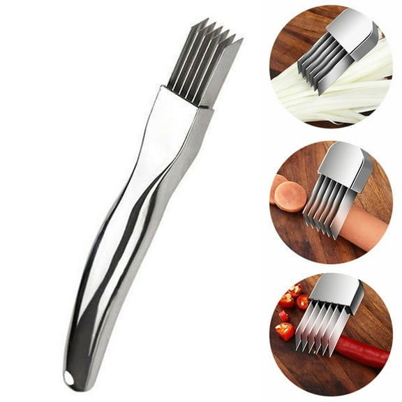 Onion Slicer Stainless Steel 6-Blade Green Onion Shredder Cutter Non-Slip Handle Kitchen Vegetable Chopper Tool for Scallions Leeks Potatoes Fruits Multifunctional Food Slicer Gadget
