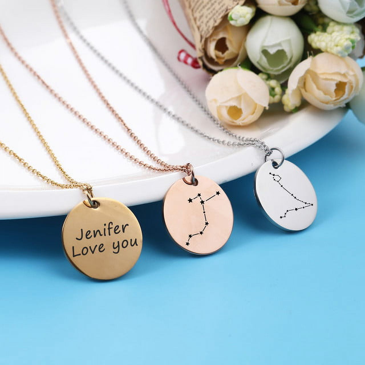 Zodiac Jewelry - Horoscope Constellation Necklace - Zodiac Birthday Gift with Back Can Engraved Name - Zodiac Gift for Girl