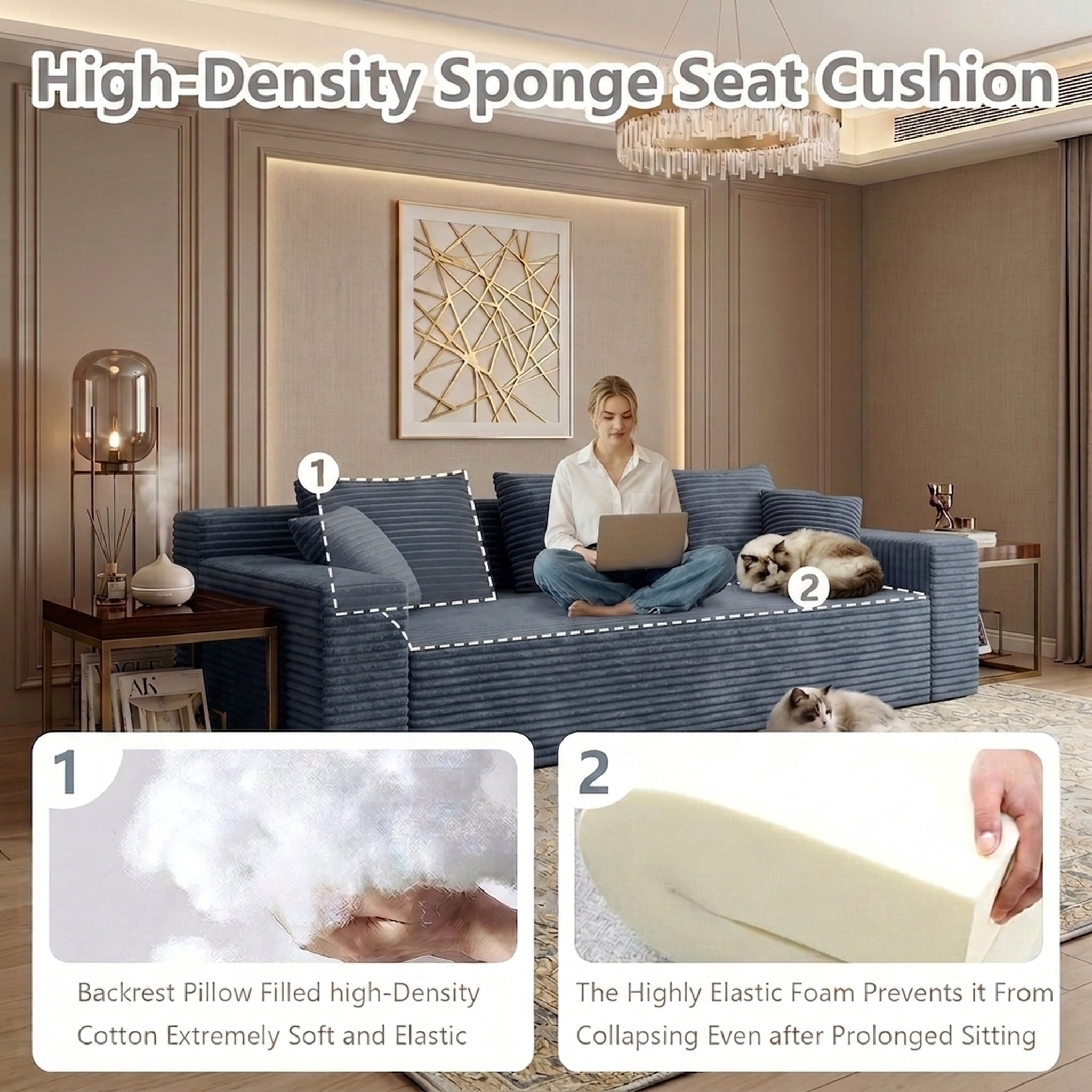 71" Modern Corduroy Small Loveseat, Cloud Memory Foam Compressed Couch in a Box, Boneless Space-Saving Sofa for Living Room Bedroom Apartment, No Assembly