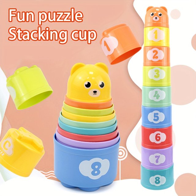 Rainbow Stacking Cups - Stacking Blocks for Early Education, Puzzle Fun, Color Recognition, Beach and Festival Toy, Birthday and Holiday Gift Idea