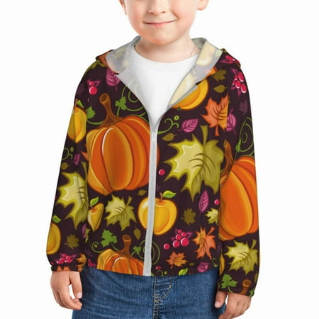 

Zeuib Autumn Harvest Pumpkin Joy Print Girls & Boys Sun Protection Hoodie with UPF 50+ Children’s Quick-Dry Jacket Perfect for Outdoor Activities-5 Years