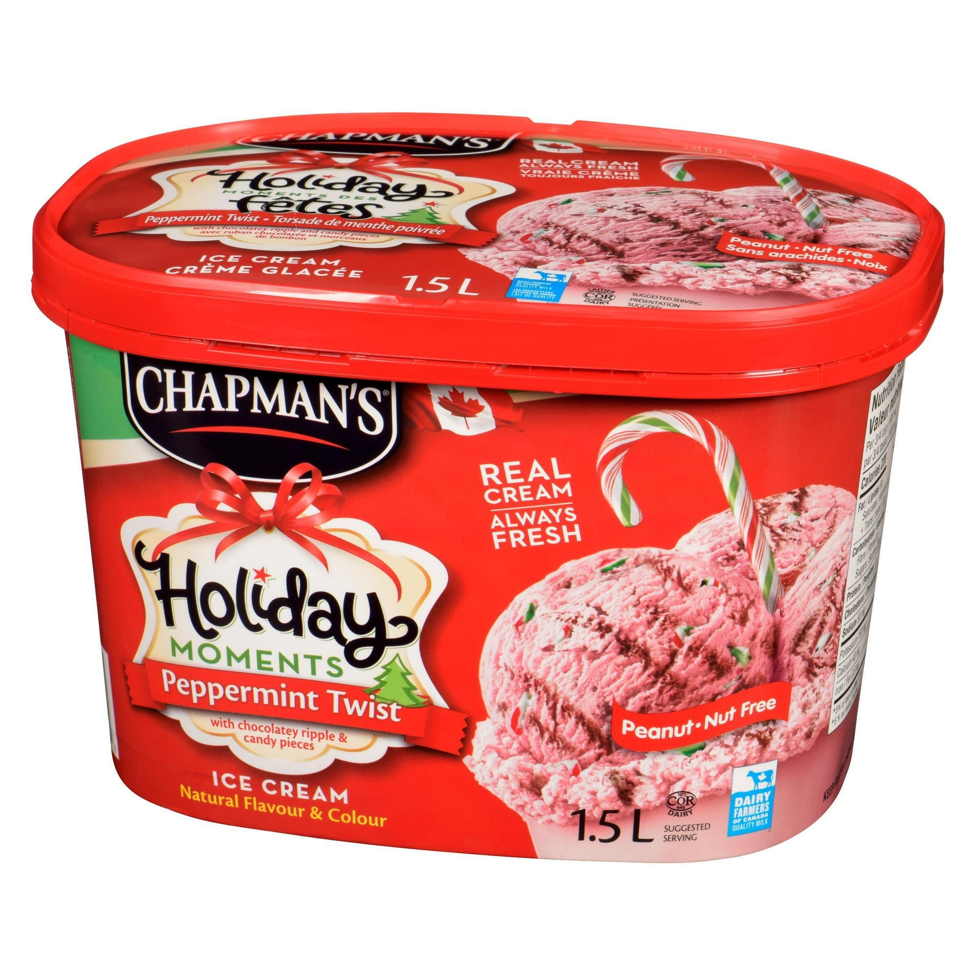 Chapman's Holiday Moments Peppermint Twist Ice Cream in a Tub, 1.5L