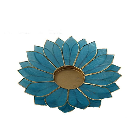 Decorated Candle Holders The Crabby Nook Lotus Candle Holder Capiz Shell Flat 2 Layer Decorating Accent Home Decor Gift Ideas, Aqua Marine Teal Blue ()