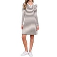 thumbnail image 2 of INSPIRE CHIC Sweater Dress for Women's Casual Long Sleeve Striped V Neck A Line Above the Knee Ribbed Knit Dresses M Camel White, 2 of 6