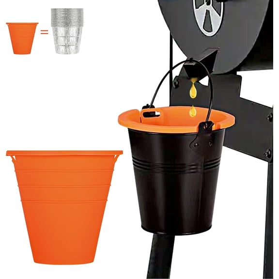2pcs reuasble Silicone Grease Bucket Liners Compatible for Traeger/Pit ect/Oklahoma Joe' /Green Mountain Grill Drip Tray Bucket Liner for pro Pellet Wood Smoker Grill Accessories（Orange）