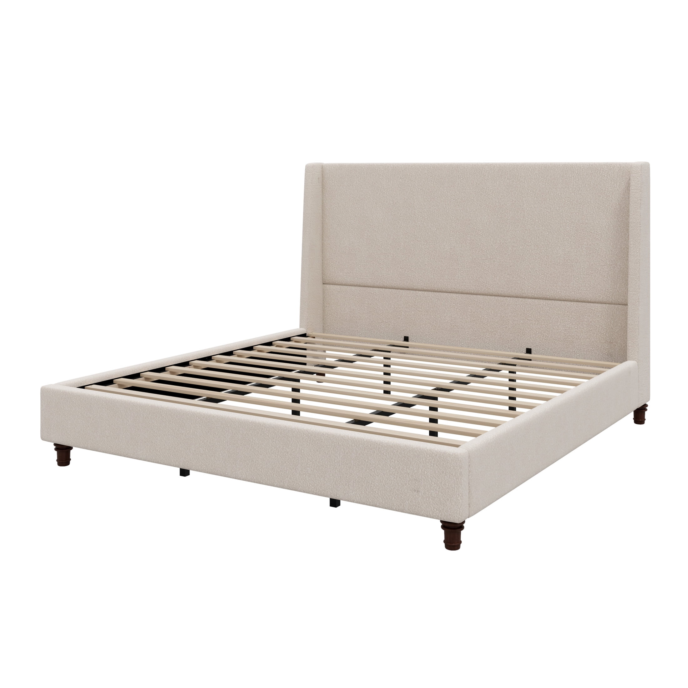 Christopher Knight Home King Upholstered Platform Bed Frame with Tall Wingback Headboard, Clay Taupe