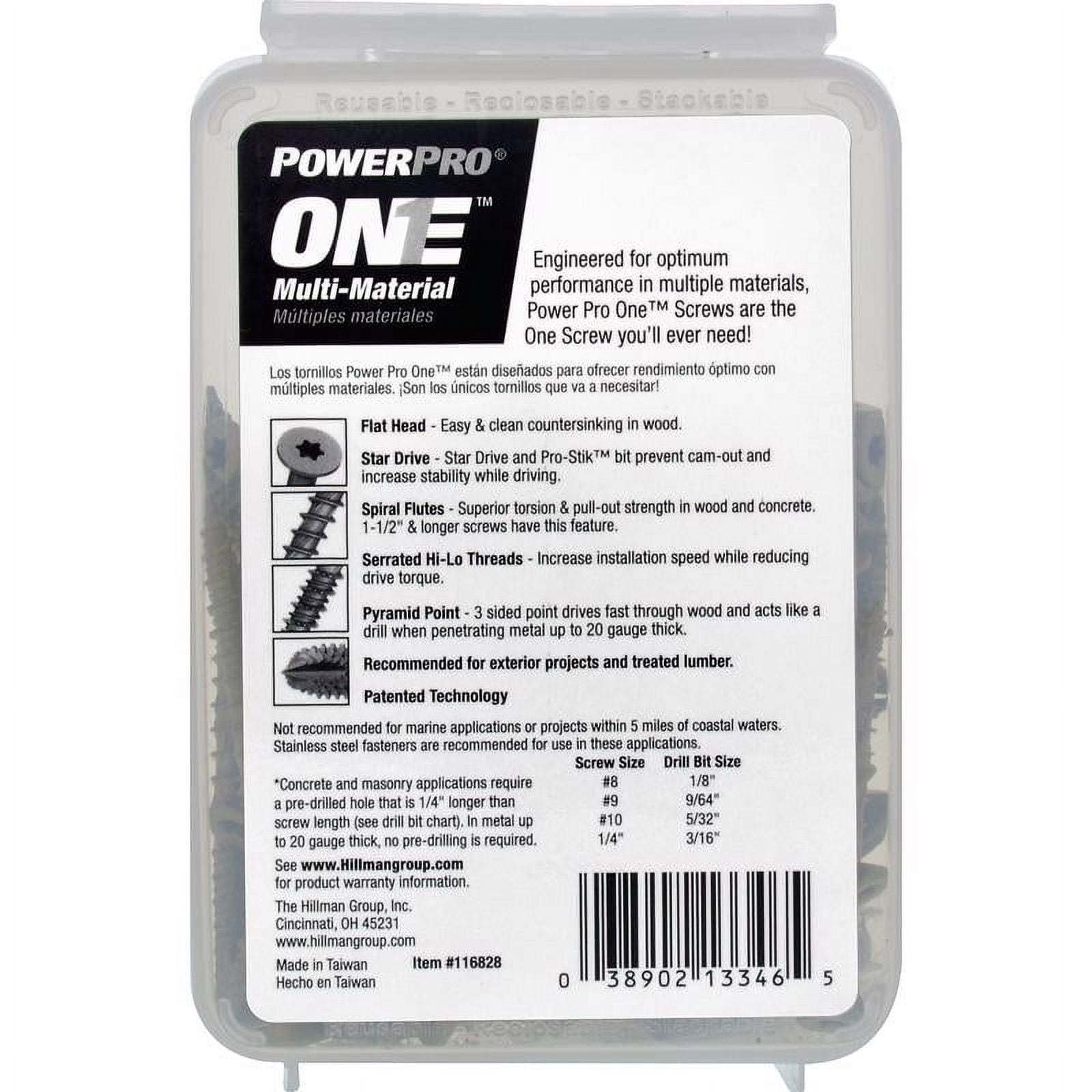 Hillman Fasteners 116828 Power Pro ONE Multi-Material Screws, #8 x 2-1/2"