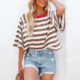 thumbnail image 5 of Ecqkame Cute Tops for Women 3/4 Sleeved Crew Neck Shirt Striped Knitted T-Shirt Oversize Pullover Sweatshirt Khaki S on Clearance, 5 of 6