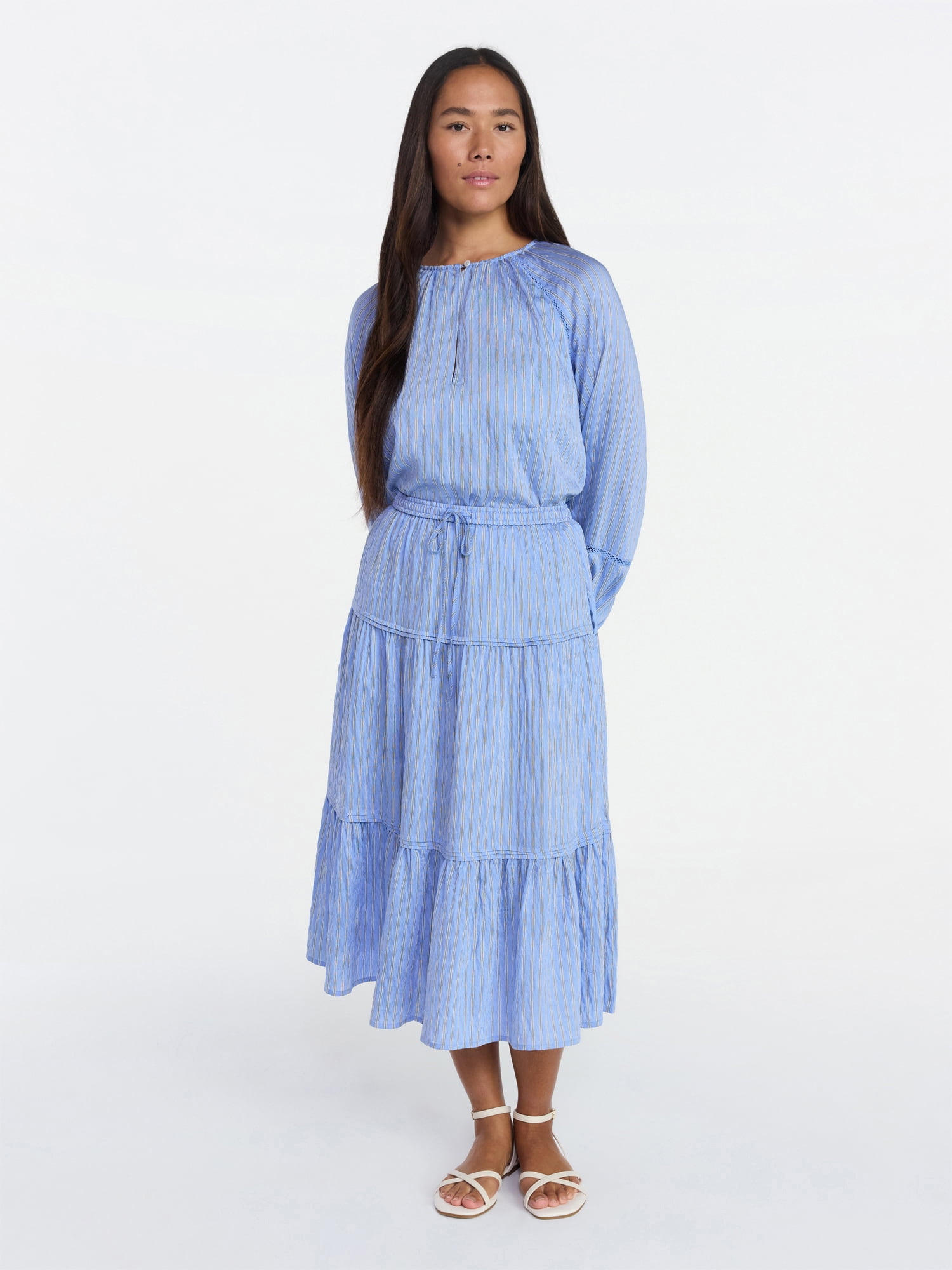 Time and Tru Women's Peasant Blouse with Long Sleeves, Sizes XS-XXXL