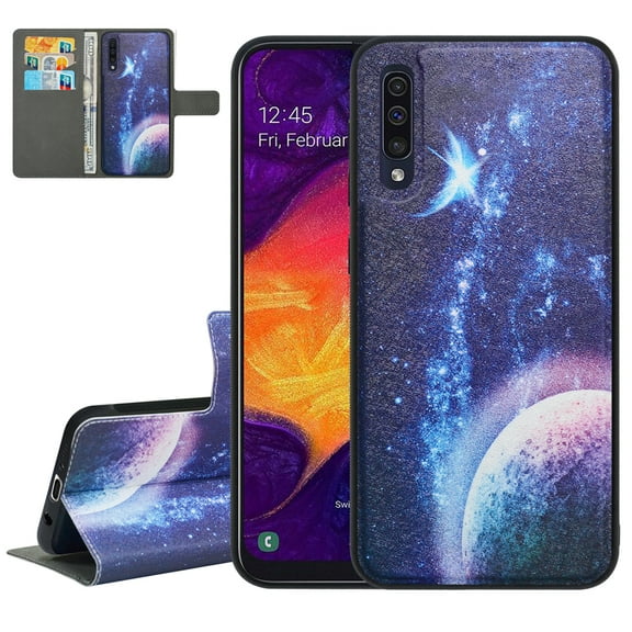 Labanema Samsung Galaxy A50 2019 Case with Kickstand, 2 in 1 Detachable Magnetic Protective Folio Flip Cover for Samsung Galaxy A50 2019 (Planet)