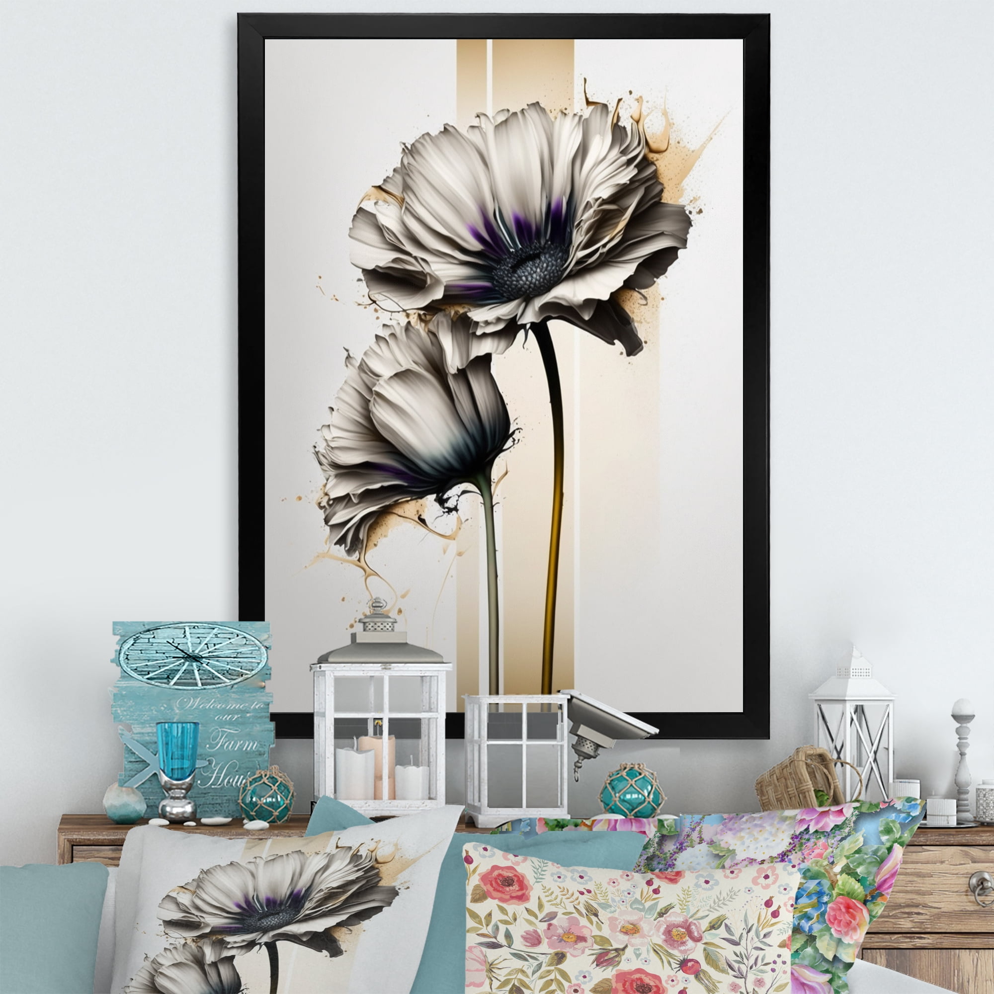 Designart 'White Gerbera Flower On Golden Beige Paint I' Canvas Wall Art