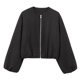 thumbnail image 3 of Chaqueta Corta Informal con Cremallera para Mujer, Estilo Universitario, Abrigos de Moda con Bolsillos de Ribete Negro L, 3 of 7