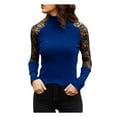 thumbnail image 2 of Juebong Lightweight Womens Turtleneck Long Sleeve Cotton Sweatshirts To Wear With Leggings Casual Jumper Tops Lace Blouse,Blue,XL, 2 of 6