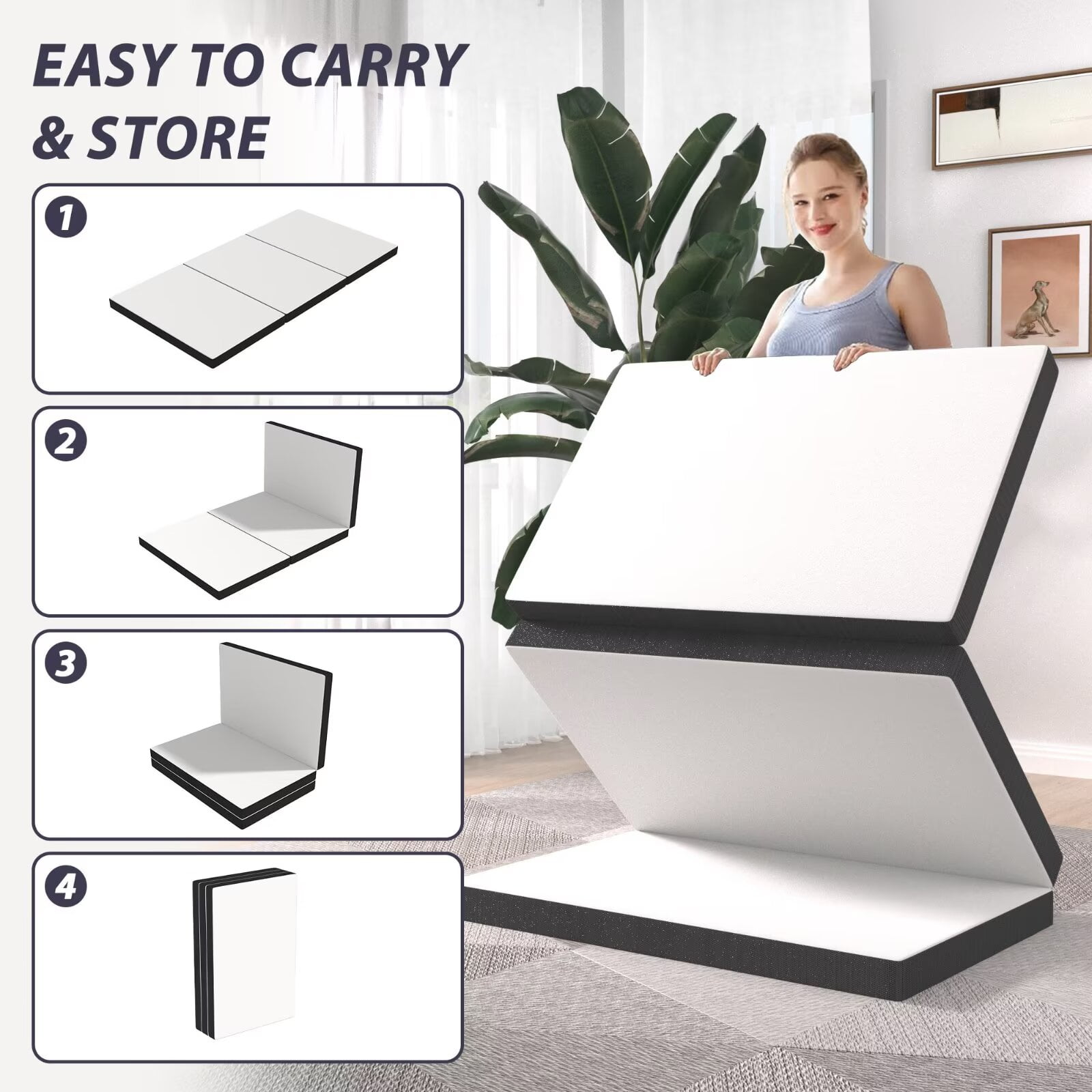 YRLLENSDAN 3 inch Foldable Mattress CertiPUR-US Certified Memory Foam Mattress Tri Fold Portable Mattress Topper Suitable for RV Travel Camping Guest, Twin