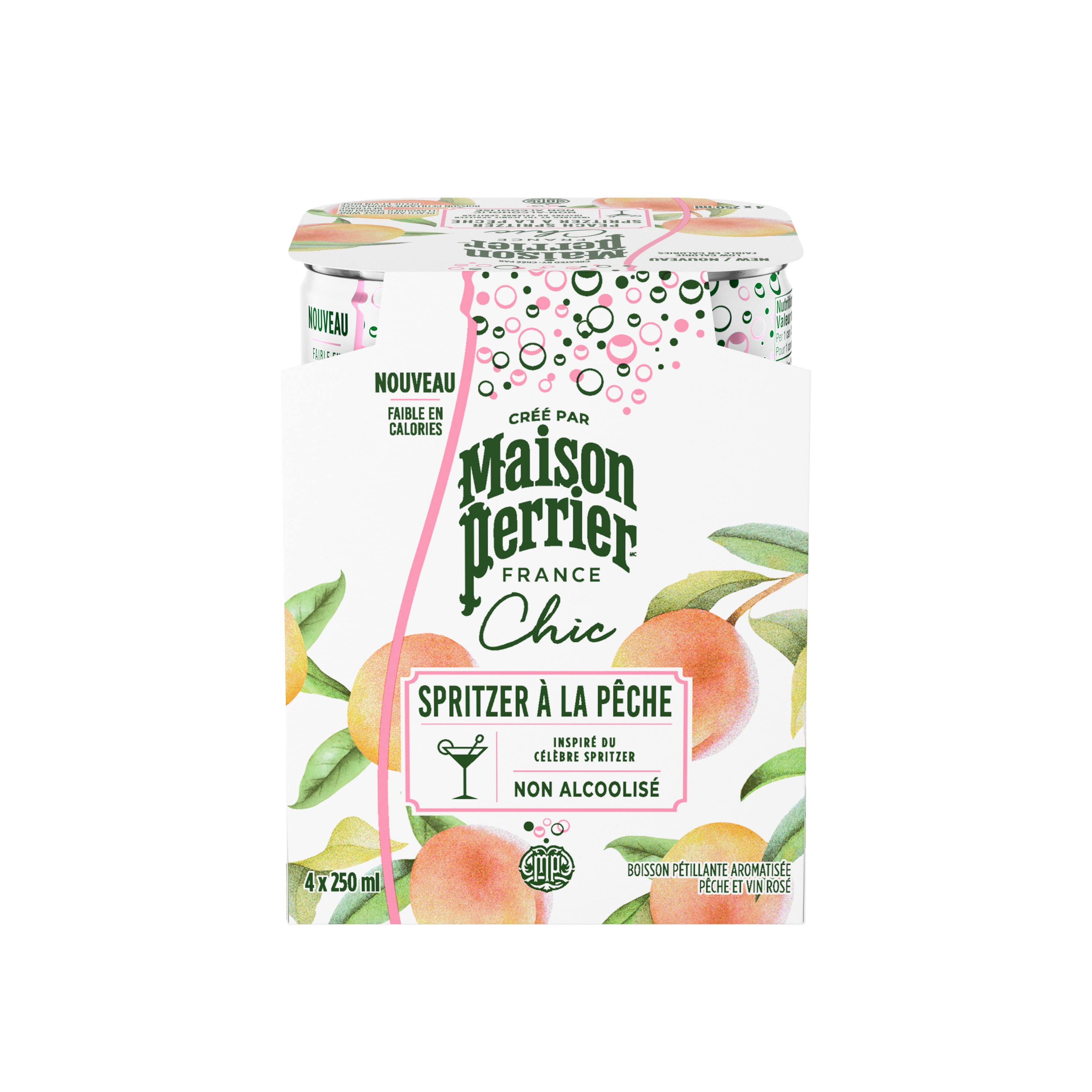 Maison Perrier MAISON PERRIER Chic Peach Spritzer, Non-Alcoholic, Peach And Rosé Wine-Flavoured Sparkling Beverage, Low Calorie Mocktail, Ready To Drink, 1 L