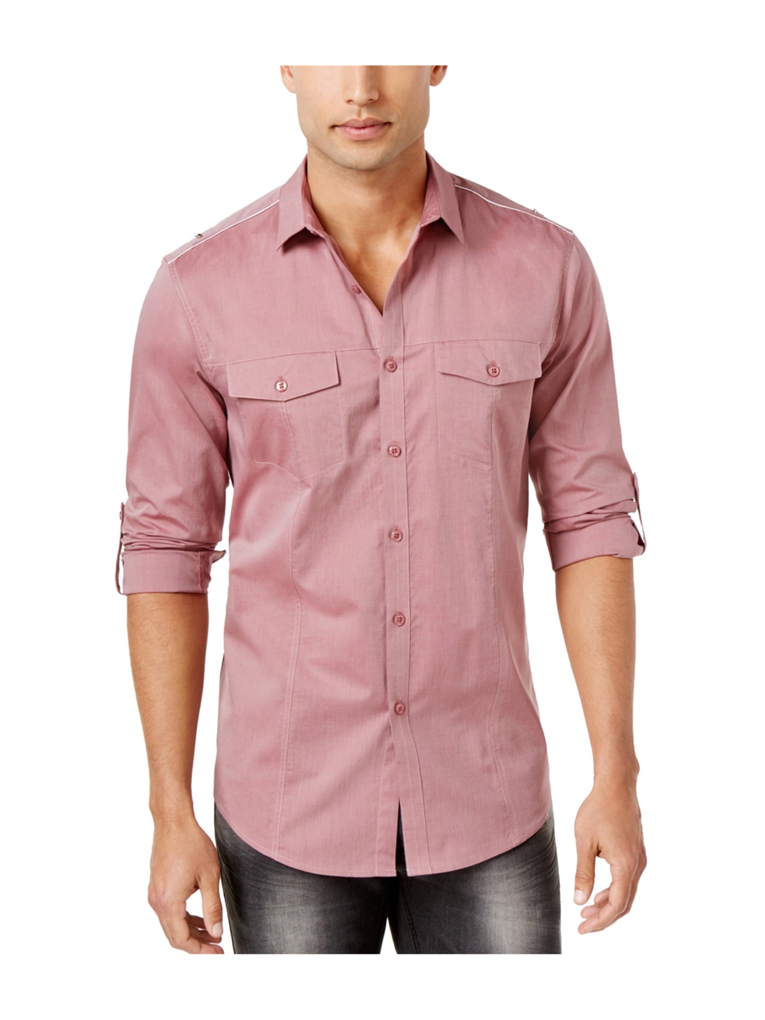 pink button up shirt mens outfit