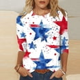 thumbnail image 2 of Kezqiaxn 4Th Of July 3/4 Sleeve Tops for Women Crew Neck Casual Loose Blouses Summer Work Shirts Plus Size Womens Clothing, 2 of 5