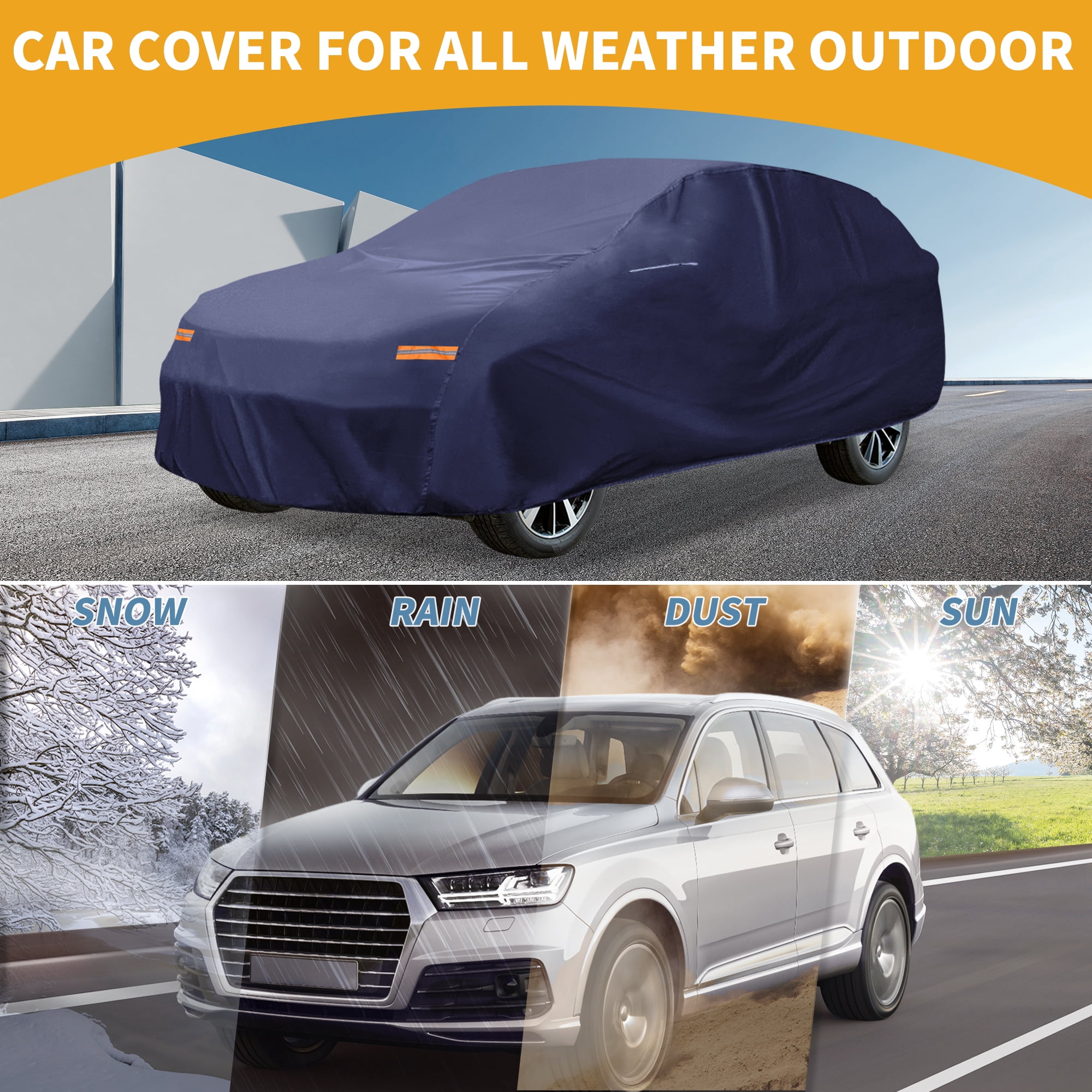 Unique Bargains 1pc Universal Waterproof Car Cover Navy Blue 181.1"x72.83"x66.93"