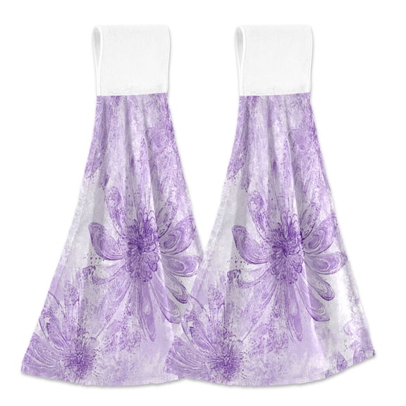 BZSMCE Hanging Hand Towels Fashion Lavender Floral Elegance Pattern 2-Pack - Velcro Style Bathroom Kitchen Towels