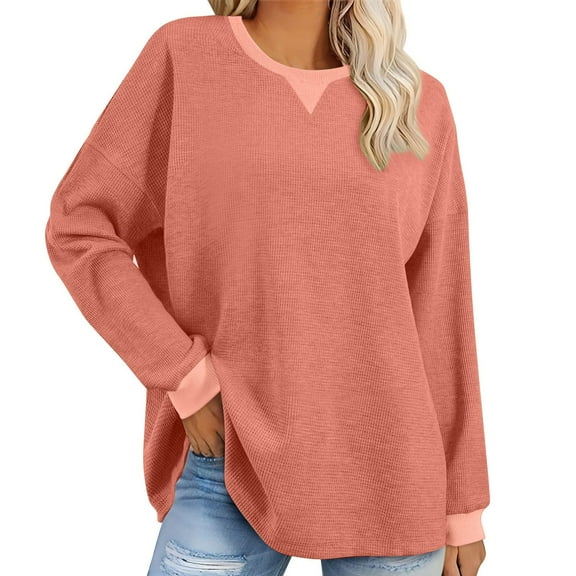 Erwazi Womens Long Sleeve Shirts Crewneck Waffle Tunic Tops for Leggings Lightweight Pullover Casual Loose Fall Tops Tees