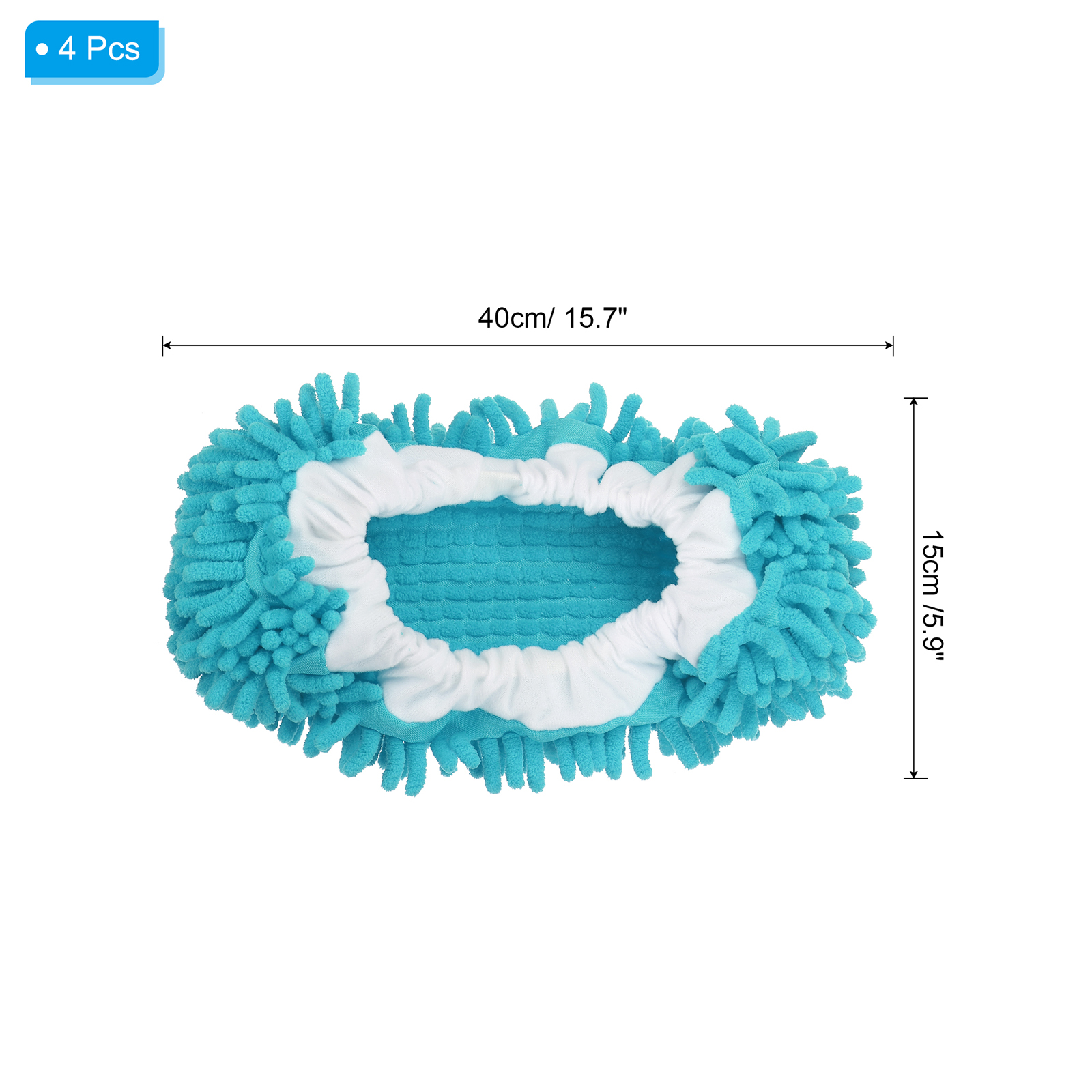 Unique Bargains Mop Slippers Microfiber Floor Cleaning Cover Chenille Duster 4Pcs Blue