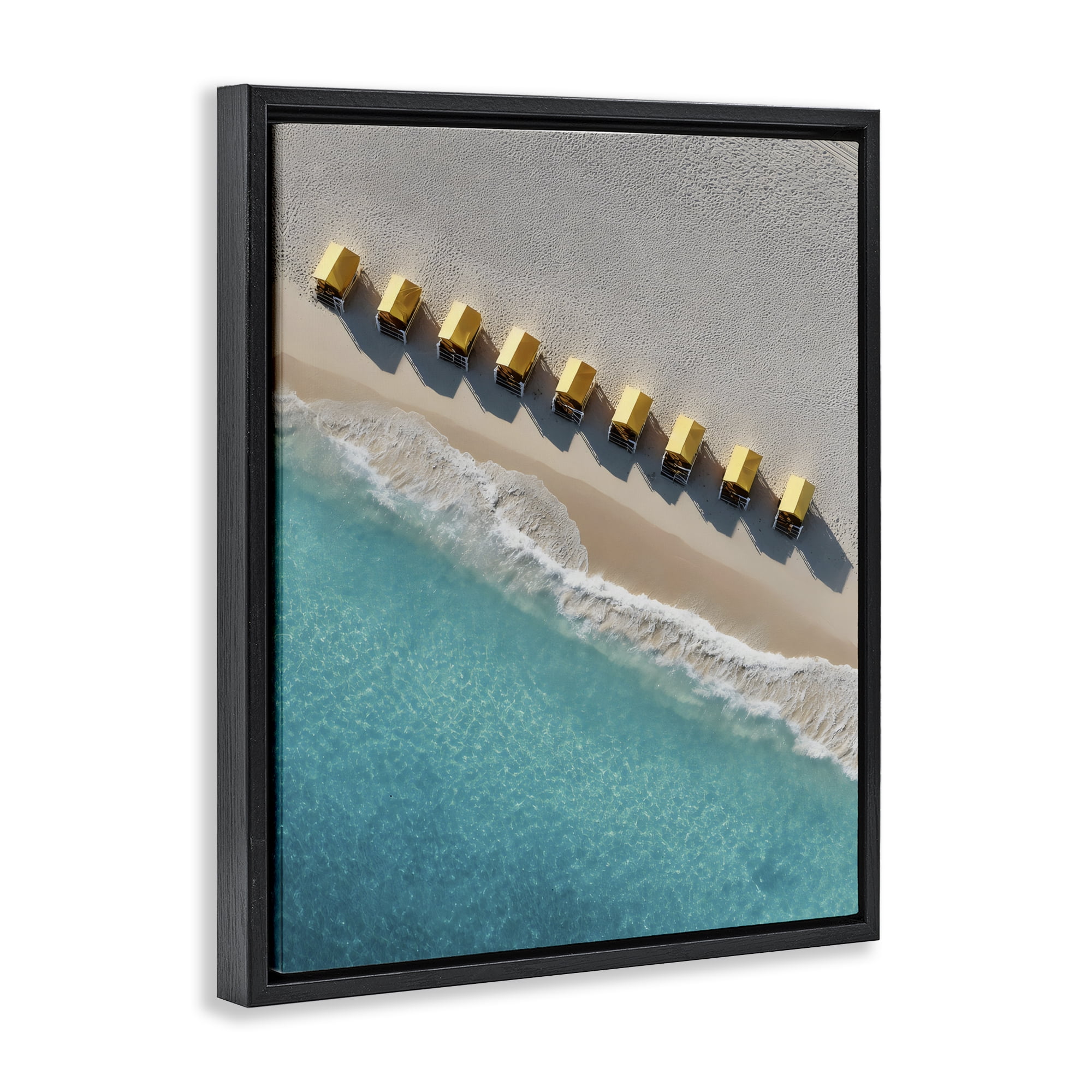 Stupell Industries Yellow Cabanas Along Shore Black Framed Floater Canvas Wall Art, design by Franklyn Gregory