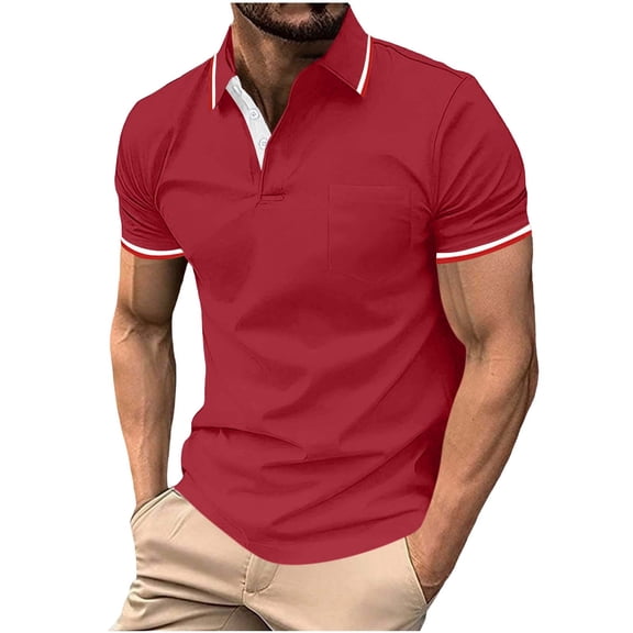 Men's Golf Polos Shirt - Short Sleeve Color Block Shirts Casual Tennis T-Shirt V Neck Basic Tees Shirts Collared Pullover Loose Fit Sport Tshirt with Pocket - for Work or Daily