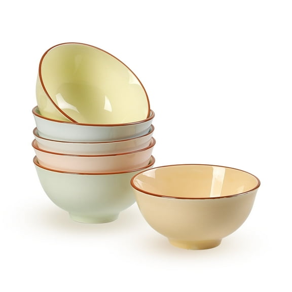 AHX Ceramic Dessert Bowl Set of 6 - Small Porcelain Bowls for Rice, Snack, Ice Cream - Microwave and Dishwasher Safe - Assorted Candy Hue - 4.7 Inch - 10 OZ