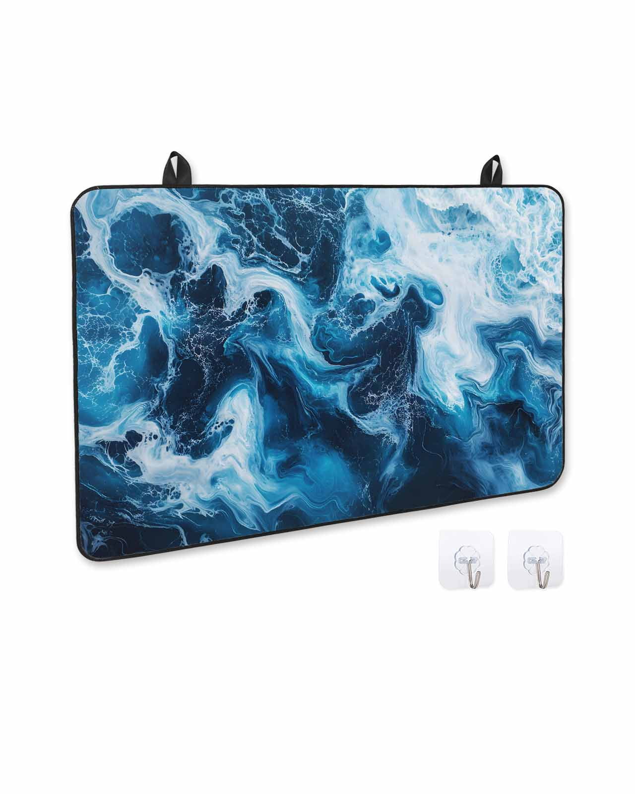 nqOlkjepod Large Induction Cooktop Protector Mat 36"x21", Blue Ocean Stove Top Covers for Electric Stove, White Seawater Coastal Nature Art Decorative Stove Burner Cover Mats, Glass Top Stove Cover