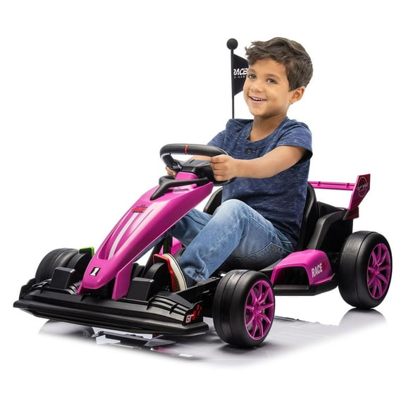 Telyswee Ride On Go Kart for Kids, 24V 7AH Battery Two 200W Motors, 7.5MPH Fast Drifting Circling Car, Adjustable Seat Electric Ride Toy, Max Load 135lbs, Racing Toy for Kids 6+ Years