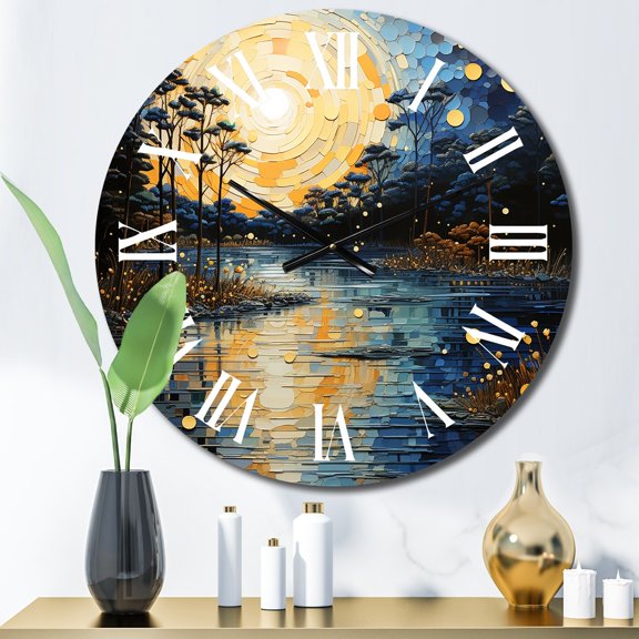 Designart "Reflections of Serenity Tranquil Blue River III" Lakes & Rivers Oversized Wall Clock