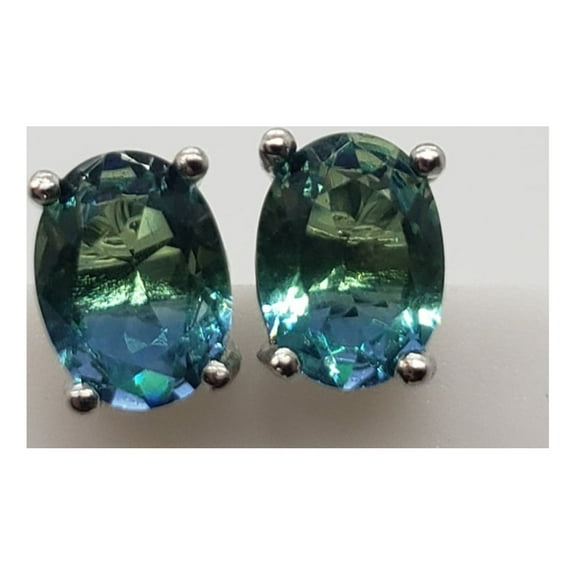 8x6mm Blue & Green Tourmaline Sterling Silver Earrings