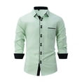 thumbnail image 2 of Aestivo Men's Collared Neck Solid Shirt, Casual Long Sleeve Top, Slim Fit Button-Up Blouse with Exterior Pocket for Casual Work, Green L, 2 of 6