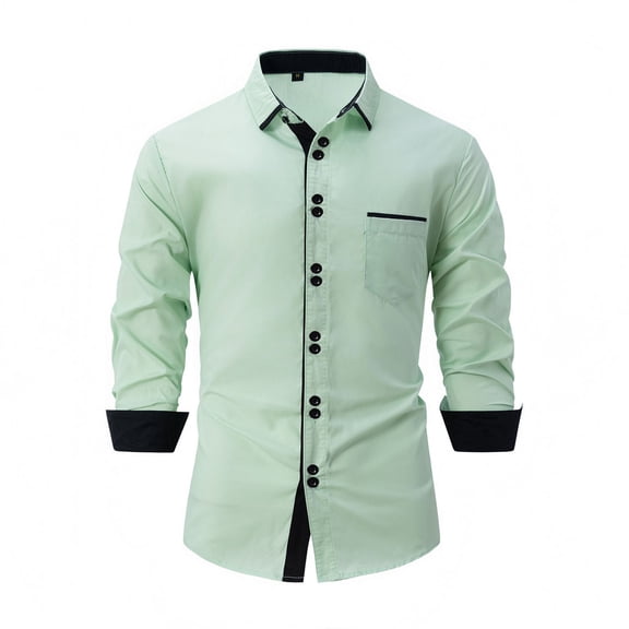 DeHolifer Mens Dress Shirt Color Block Long Sleeve Business Casual Button Down Work Shirts Green S