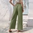 thumbnail image 3 of Fitness Clothing Women's Linen Blend Wide Leg Pants Elastic Drawstring Waist Casual Summer Beach Pants with Pocket Green S, 3 of 6