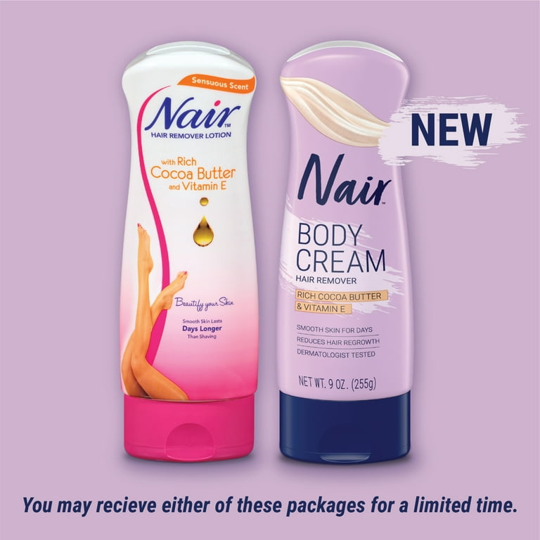 Nair Hair Removal Body Cream With Cocoa Butter and Vitamin E Leg and Body Hair Remover 9 Oz Bottle