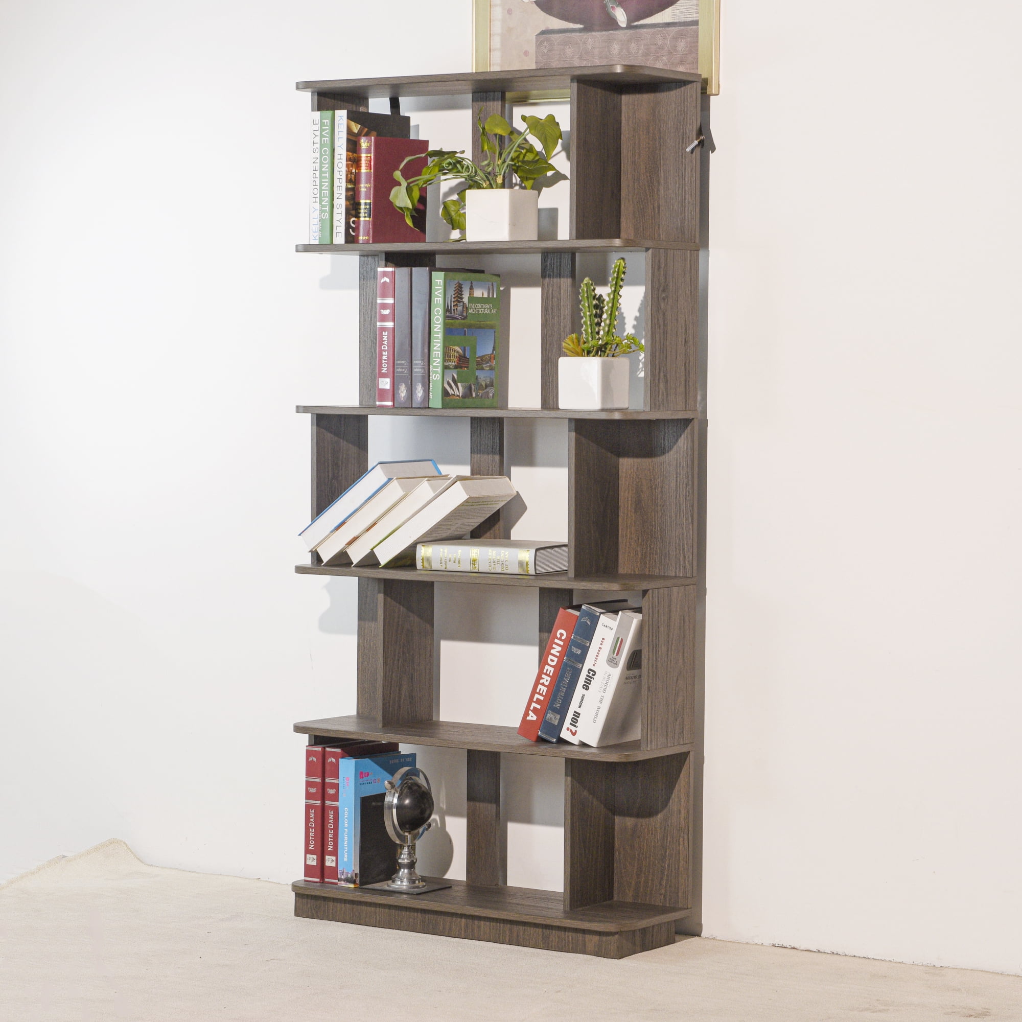 Leumius 5 Tier Open Storage Bookcase,Free Combination Bookshelf,Wood Display Shelving for Living Room Home Office Bedroom Decor Organizer,31.5" L x 64.56" H,Dark Brown