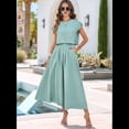 thumbnail image 4 of Conjunto de Falda de Verano para Mujer, 2 Piezas, Top de Corta, Cintura Elástica, Vestido con Bolsillos, Gris Verde, L, 4 of 10