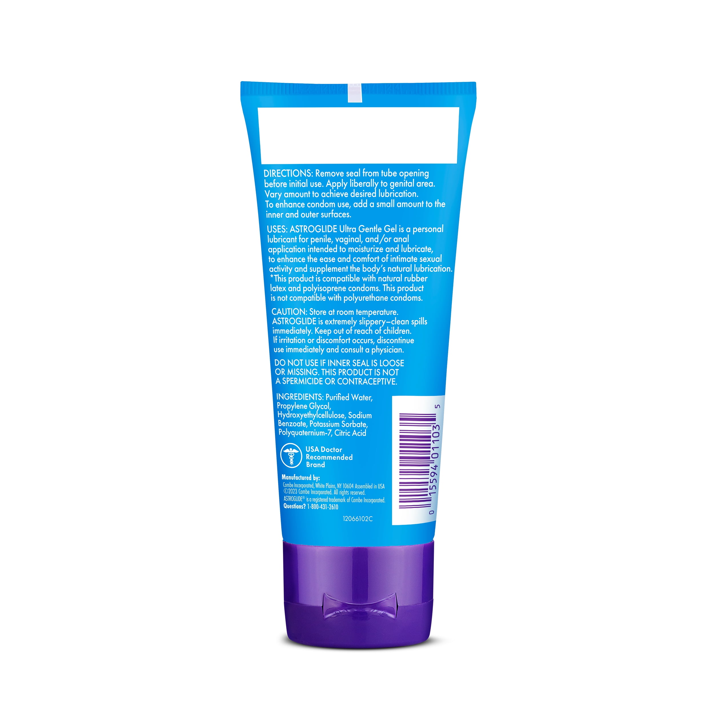 Astroglide Ultra Gentle Gel Water Based Personal Lube, Glycerin & Paraben Free, Hypoallergenic, 3oz