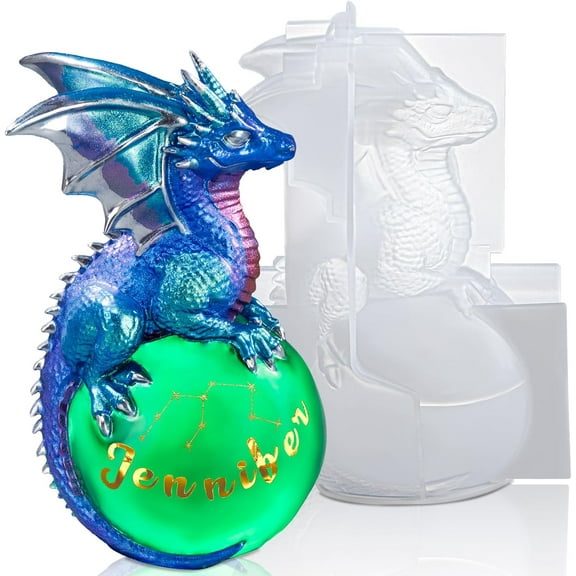 LET'S RESIN Dragon Resin Molds, Dragon Figurines Epoxy Resin Molds with Egg Base