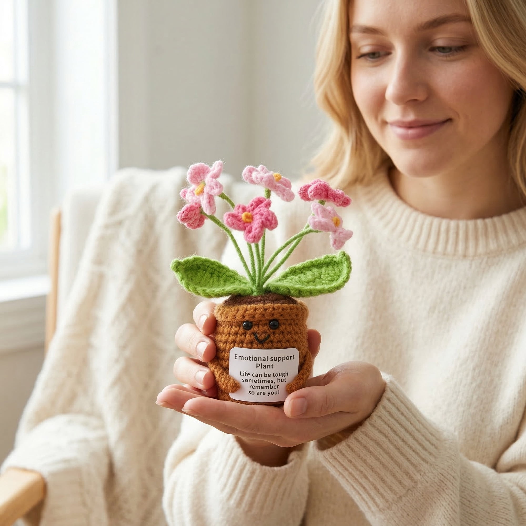 Unique Bargains 2Pcs Handmade Crochet Forget-Me-Not Knitted Plant Pink 4.3in