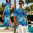 thumbnail image 3 of Jeiento Hawaiian His and Hers Matching Outfits Coconut Tree Women's Summer Dress Mens Hawaiian Shirts Button Up Shirt Round Neck Casual Loose Split Long Maxi Dress with Pockets, 3 of 7