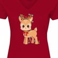 thumbnail image 4 of Inktastic Cute Christmas Reindeer with Christmas Lights Women's V-Neck T-Shirt, 4 of 5